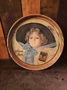 lot 6 image: Vintage Satin Cigarette Metal Tray 14 Diameter