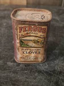 lot 33 image: Very Old And Very Collectable Fergus Brand Spice Tin Beall and McGowan Co.