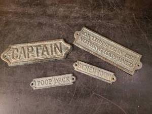 lot 37 image: Lot of Cast iron Plaques Captain, Poop Deck, Screw Room and more