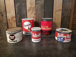 lot 56 image: Rare Vintage Coffee Tins, Butter-Nut, Dependon, Flame Room and others
