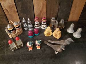 lot 64 image: Assorted Lot of Various Salt and Pepper Shakers One Set Uranium glass - See Pictures