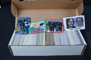 lot 108 image: Box of Assorted Vintage Trading Cards - Spider-Man, TMNT, Valley Girl, Mugshot Card