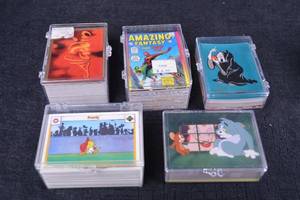 lot 122 image: Five Vintage Cartoon Trading Card Sets in Clear Display Cases - Includes Amazing Fantasy Spider-Man