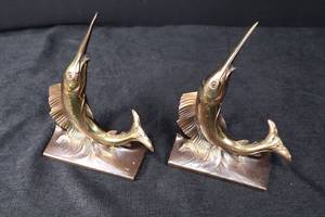 lot 61 image: Philadelphia Mfg Co Sailfish Pair - Hand Cast Plated Metal Figurines