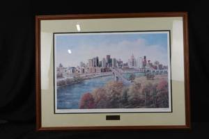 lot 91 image: Kathy Flynn St. Paul Skyline Framed Print (2000) S