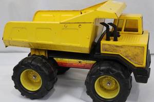 lot 177 image: Yellow Toy Dump Truck - Plastic Lift-Top Bed, Large Wheels