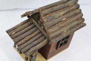 lot 178 image: Rustic Log Cabin Miniature House with Log Roof & Window Details
