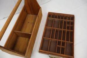 lot 188 image: Printers Tray Cabinet - Vintage Wooden with Handle and Grid Compartments