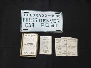 lot 19 image: Colorado 1980 Press Denver Car Post License Plate & Lindy - The New Flying Game Parker Brothers