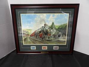 lot 25 image: The Alton Limited by Jim Deneen - Framed Print (22 x 18 in) with Stamp Insets