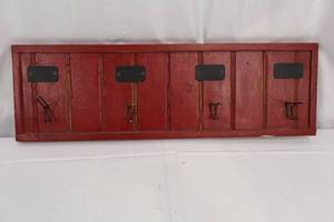 lot 214 image: Vintage Red 4-Section Wall-Mount Coat Rack with 4 Hooks - 30 in. Long