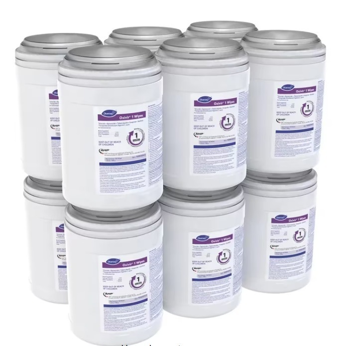 lot 25 image: MSRP $250 1 Case (12 CanistersCase)&nbspDiversey OXIVIR TB One Step Disinfectant Cleaning Wipes, Hospital Grade Accelerated Hydrogen Peroxide -160-Wipes Per 1 Canister Trusted By Millions Of Users In The Cleaning Industry See Youtube