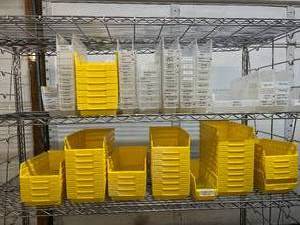 lot 38 image: Lot of Mixed Sizes Storage Supply Item Organizer Tray Boxes Bins - Yellow &amp Clear Color - For Medical Cart Drawers Or Miscellaneous Tools - Cart Not Included