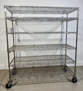 lot 33 image: Metro High Quality Heavy Duty 6-Tier Stainless Steel Chrome Finish NSF Wire Storage Cart Truck - Quick Item and Supply Relocation, Smooth Casters for Minimal Effort Transfers - Great Condition