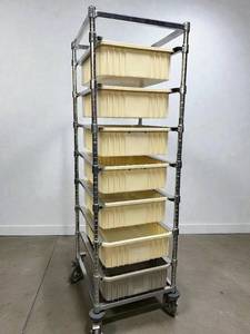 lot 45 image: InterMetro Heavy Duty Stainless Steel Mobile Transport Storage Cart Truck with Bin Drawers - NSF Approved - Great Condition