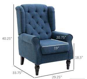 lot 6 image: HOMCOM Fabric Tufted Club Accent Chair with Wooden Legs, Blue