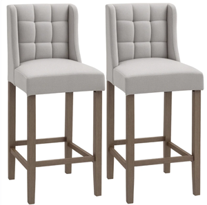 lot 62 image: HOMCOM Modern Bar Stools, Tufted Upholstered Barstools, Pub Chairs with Back, Rubber Wood Legs for Kitchen, Dinning Room, Set of 2, Beige (Maybe Missing Hardware)