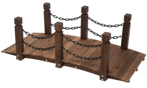 lot 100 image: Outsunny 5 ft Wooden Garden Bridge Arc Footbridge with Metal Chain Railings & Solid Fir Construction, Carbonized