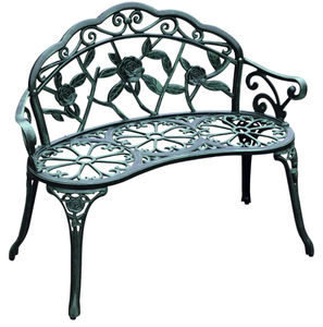 lot 200 image: Outsunny Outdoor Bench, Cast Aluminum Outdoor Furniture, Metal Bench with Floral Rose Accent & Antique Finish, Green