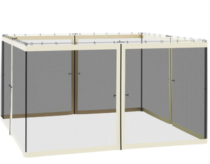 lot 201 image: Outsunny Replacement Mesh Sidewall Netting for 12 x 12 Gazebos and Canopy Tents with Zippers, (Sidewall Only) Cream