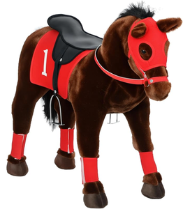 lot 202 image: Qaba Ride on Horse for Kids 3-8 Years Old, Toddlers Riding Horse with Neighing Sound, Ride on Animal Pony Toy with Saddle & Stirrups, Brown