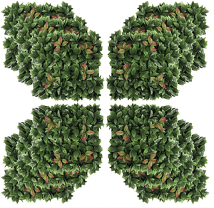 lot 205 image: Outsunny 12PCs Grass Wall Panels, 20 x 20 Artificial Grass Wall Decor, Greenery Backdrop Panels Wall for Outdoor, Indoor, Garden, Fence, Backyard, Green and Red