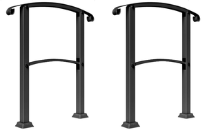 lot 209 image: LOT OF 2 Outsunny 1-3 Step Metal Handrails for Outdoor Steps, Porch Deck Stair Railing with Installation Kit for Concrete Steps, Black