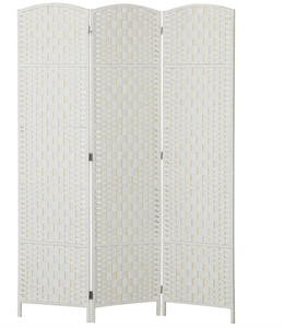 lot 215 image: HOMCOM Room Divider, 3 Panel Folding Privacy Screen, 6FT Tall Portable Weave Partition Wall Divider for Bedroom, White