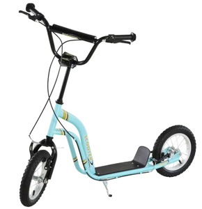 lot 219 image: Aosom Youth Scooter Front and Rear Caliper Dual Brakes 12-Inch Inflatable Front Wheel Ride On Toy For Age 5 - Blue