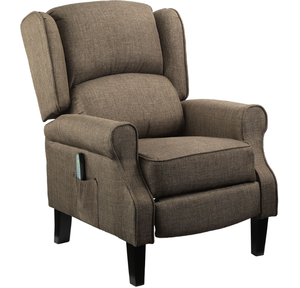 lot 10 image: HOMCOM Vibration Massage Recliner Chair for Living Room with Heat, Wingback Single Sofa, Modern Linen Fabric Push Back Reclining Chair with Footrest, Side Pocket, Brown