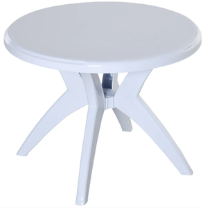 lot 214 image: Outsunny Patio Dining Table with Umbrella Hole Round Outdoor Bistro Table for Garden Lawn Backyard, White