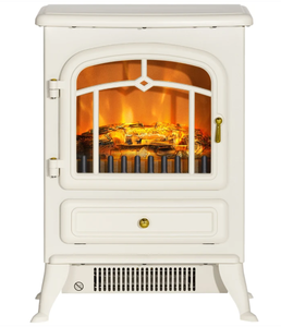 lot 224 image: HOMCOM Fireplace Stove, Electric Fireplace Heater with Realistic LED Flames and Logs, 725W1450W, Beige