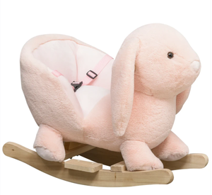 lot 225 image: Qaba Rabbit Wooden Rocking Horse with Sound, Pink