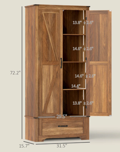 lot 87 image: HOMCOM 72 Farmhouse Pantry Cabinet with Adjustable Shelves, Kitchen Pantry Cabinet with 2 Doors, Brown