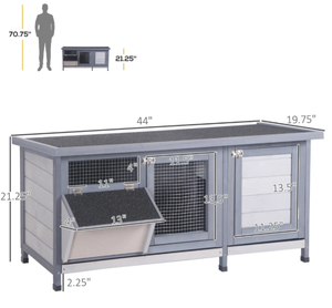 lot 88 image: PawHut Wooden Rabbit Hutch Bunny Hutch Cage Guinea Pig with Waterproof Roof, No Leak Tray and Feeding Trough, for Rabbits, Chickens, Ducks, IndoorOutdoor, Gray