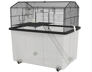 lot 227 image: PawHut 22 2-Tier Hamster Cage with Extra-Deep 14 Base, Small Animal Cage with Ramp, Water Bottle, Food Dish, Wheels, Black