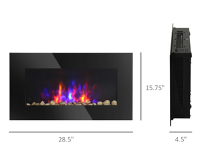 lot 229 image: HOMCOM 28.5 1450W Electric Wall-Mounted Fireplace with Flame Effect, 7 Color Background Light, Black