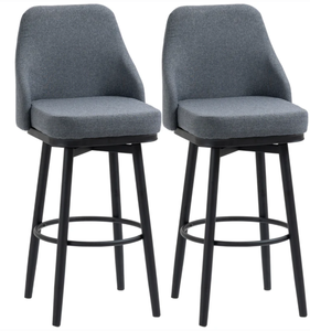 lot 237 image: HOMCOM Modern Bar Stools, Set of 2 Swivel Kitchen Chairs, Dark Gray