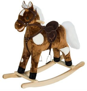 lot 240 image: Qaba Kids Metal Plush Ride-On Rocking Horse Chair Toy With Nursery Rhyme Music - Dark Brown