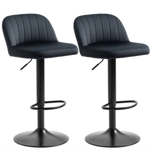 lot 241 image: HOMCOM Adjustable Bar Stools Set of 2, Velvet Counter Height Barstool, Upholstered Kitchen Stool with Swivel Seat, Steel Frame, Footrest for Kitchen Counter and Dining Room, Black