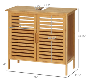 lot 246 image: kleankin Freestanding Bathroom Sink Cabinet, Bamboo Under Sink Cabinet Cupboard Organizer with 2 Slatted Doors, Natural
