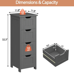 lot 247 image: HomGarden 4 Drawers Bathroom Storage Cabinet Narrow Floor Side Cabinet for Home Kitchen Dining Room, Gray (Missing Hardware)