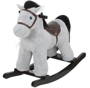 lot 249 image: Qaba Kids Rocking Horse, Plush Toddler Ride on Toy with Realistic Neigh and Toy for 2�5 Years Old, Gray