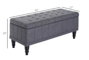lot 250 image: Storage Ottoman, Linen Fabric Button Tufted Storage Bench with Soft Close Lid for Living Room, Entryway or Bedroom Heather Gray