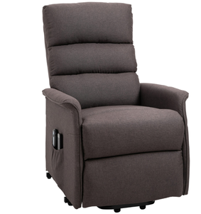 lot 13 image: HOMCOM Power Lift Assist Recliner Chair for Elderly with Remote Control, Linen Fabric Upholstery,  Brown, 26 W x 35.5 D x 37.75 H