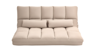 lot 75 image: HOMCOM Convertible Floor Sofa Chair, Folding Couch Bed, Guest Chaise Lounge with 2 Pillows, Adjustable Backrest and Headrest, 51.25 L, Beige