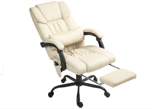 lot 78 image: Vinsetto Massage Office Chair with 6 Vibrating Points, High Back Reclining Office Chair with Footrest and Remote, Beige