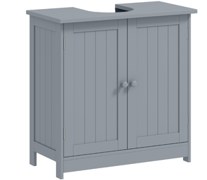 lot 103 image: HOMCOM Under Sink Bathroom Cabinet, Pedestal Sink Storage Cabinet with 2 Doors, Shelf and U-Shape, Gray