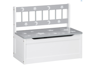 lot 104 image: Qaba Toddler Toy Box Storage Bench with Large 27 L Interior, Kids Storage Bench Seat with Storage for Toddler Playroom Furniture, Kids Bedroom Furniture, Toy Organizer and Storage Bin, Gray 23.5 x 11.75 x 19.75