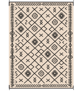 lot 106 image: Outsunny Reversible Outdoor Rug, Waterproof Plastic Straw with Carry Bag, 9 x 12, Black & Beige Rhombus